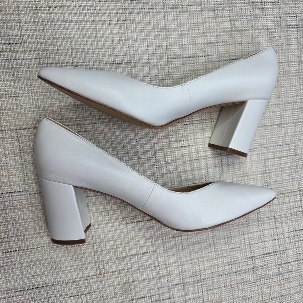 Marc Fisher Caitlin White Leather Pointed Toe Block Heel Pumps Womens 9M - Picture 5 of 7